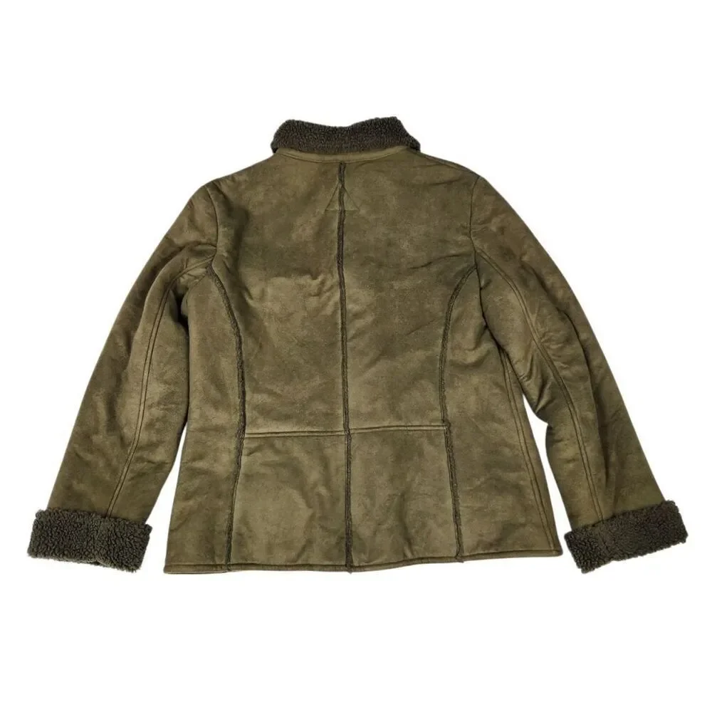 Fjall Sherpa Jacket, Small. Brown Pockets. Faux Suede, Shearling. Thick and warm
